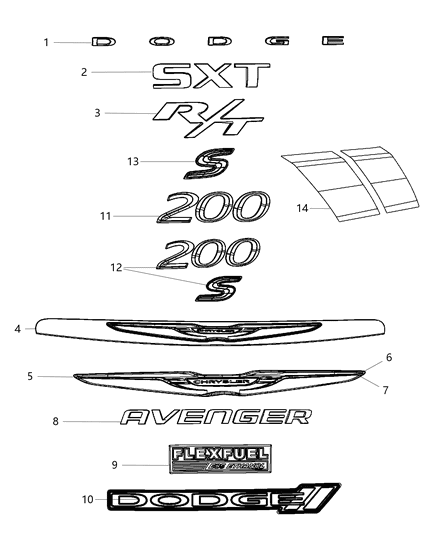 2014 Chrysler 200 Nameplates - Emblems, Medallions & Decals Diagram