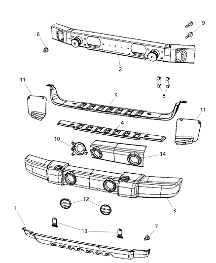 2010 Jeep Wrangler Fascia, Front Diagram