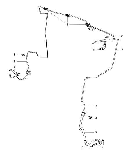 2009 Jeep Grand Cherokee Brake Tubes & Hoses, Front Diagram