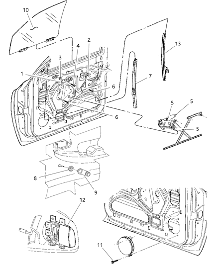 1998 Dodge Dakota Door, Front Glass, Regulators Diagram