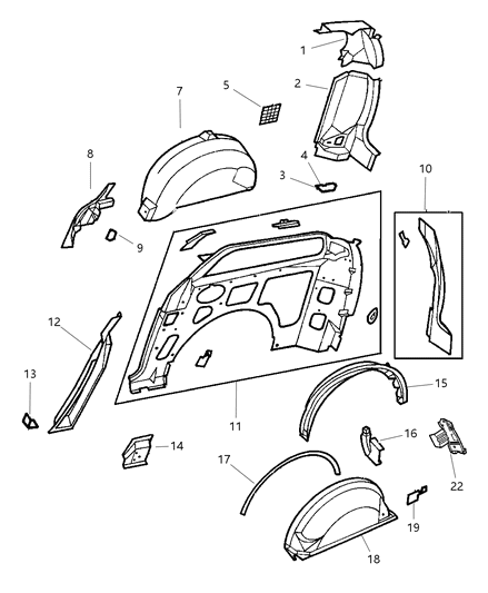 1997 Chrysler Town & Country Quarter Panel With Sliding Door Inner Panel Parts Diagram