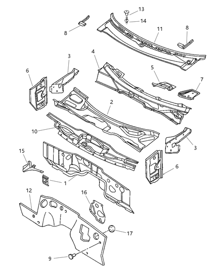 2002 Dodge Ram 3500 Cowl & Dash Panel Diagram