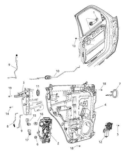 2008 Dodge Nitro Regulator-Rear Door Window Diagram for 68004823AA