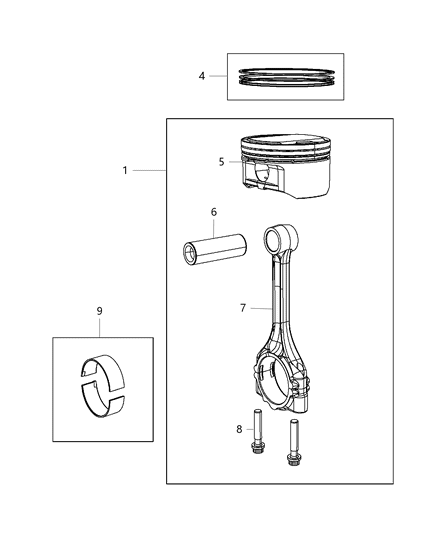 2015 Dodge Dart Pistons , Piston Rings , Connecting Rods & Bearings Diagram 1