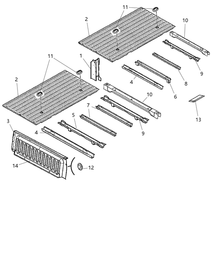 2009 Dodge Ram 2500 Pick-Up Box Crossmembers, Reinforcements Diagram