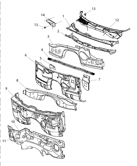 2011 Chrysler 300 Cowl, Dash Panel & Related Parts Diagram