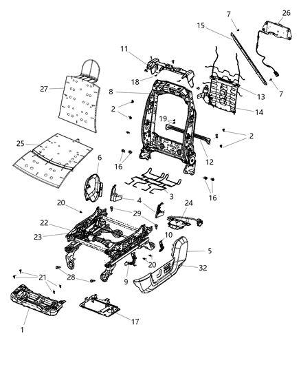 2015 Ram 3500 Adjusters, Recliners & Shields - Driver Seat Diagram