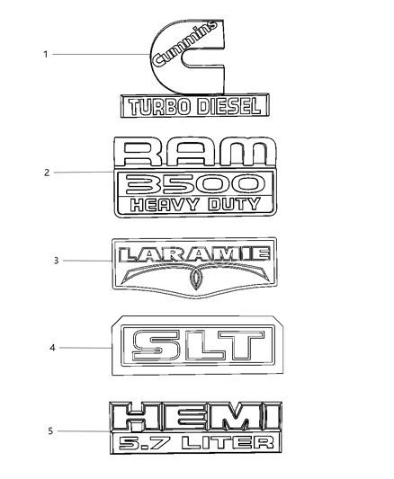 2013 Ram 3500 Nameplates - Emblem & Medallions Diagram
