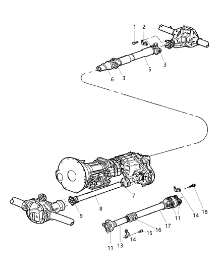 2003 Jeep Grand Cherokee Propeller Shaft, Front And Rear Diagram
