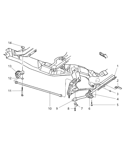 2003 Dodge Dakota Stabilizer Bar & Torsion Bar - Front Diagram