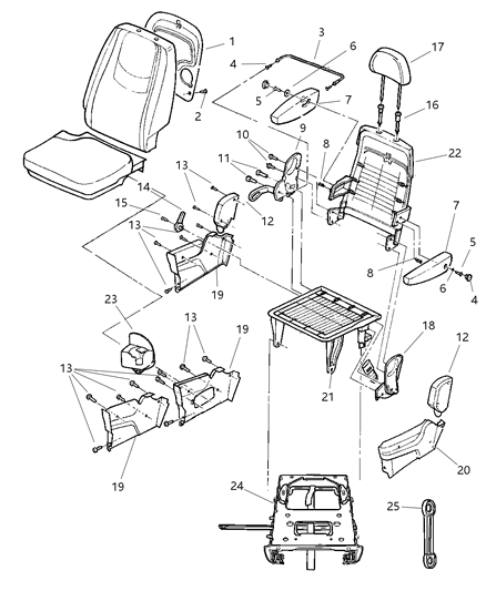 2001 Chrysler Town & Country Quad Seats - Attaching Parts Diagram