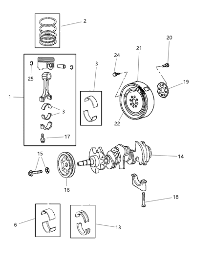 2001 Chrysler Sebring Sedan & Convertible Crankshaft , Piston & Drive Plate Diagram 2