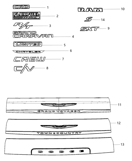 2016 Dodge Grand Caravan Nameplates - Emblem & Medallions Diagram