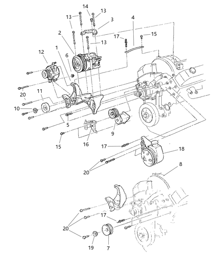 1998 Dodge Durango Alternator & Mounting Diagram