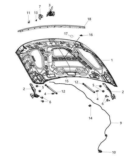 2014 Ram 2500 Hood Panel Diagram for 55372244AI