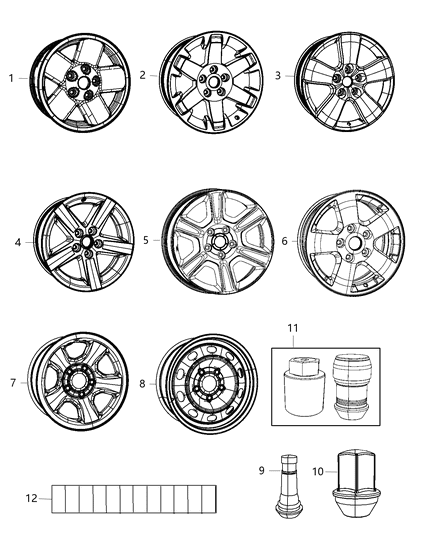2012 Ram 1500 Aluminum Wheel Diagram for 52014257AA