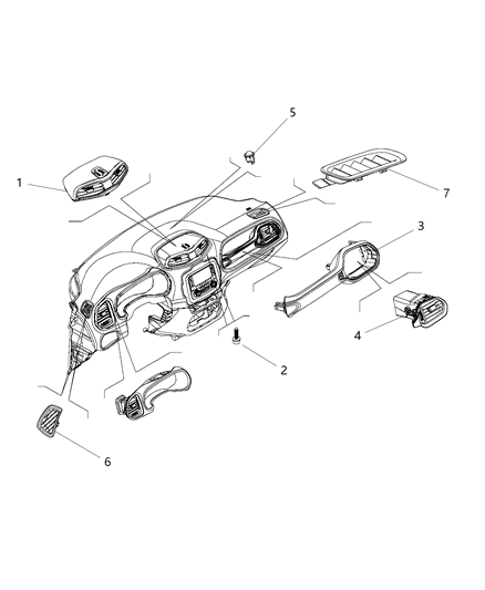 2017 Jeep Renegade Instrument Panel Trim, Outlets Diagram 1