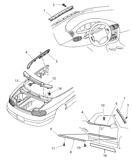2000 Chrysler Sebring Convertible Moulding & Ornamentation Anti-Chip Tape Diagram