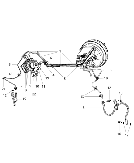 2011 Dodge Journey Hydraulic Control Unit & Tubes - Front Diagram