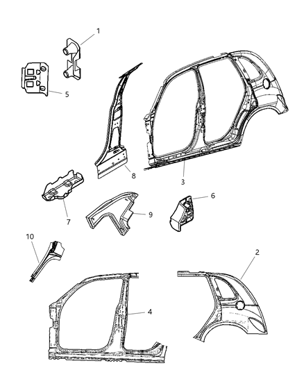 2010 Chrysler PT Cruiser Panel-Body Side Aperture Rear Diagram for 5066401AH