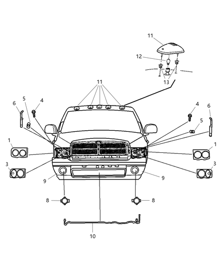 2007 Dodge Ram 3500 Lamps, Front Diagram