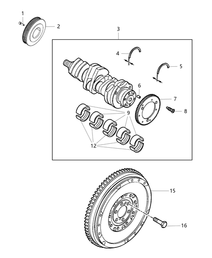 2018 Jeep Cherokee Crankshaft , Crankshaft Bearings , Damper And Flywheel Diagram 1