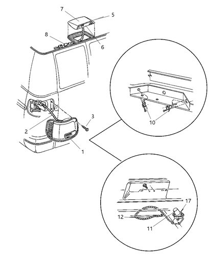 2003 Dodge Ram Van Lamps - Rear End Diagram