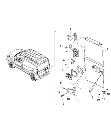 2019 Ram ProMaster City Door, Dual Cargo Shell And Hinges Diagram