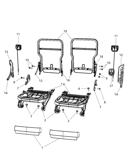 2008 Chrysler Pacifica Third Row - Adjusters, Recliners, Shields And Risers - Split Seats Diagram