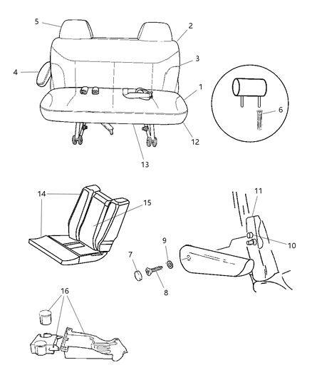 2007 Dodge Caravan Rear Seat Two Passenger Cushion Diagram for 1HH221D5AA