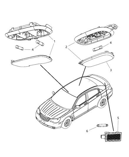 2007 Dodge Avenger Lamps - Cargo, Dome, Courtesy & Trunk Diagram