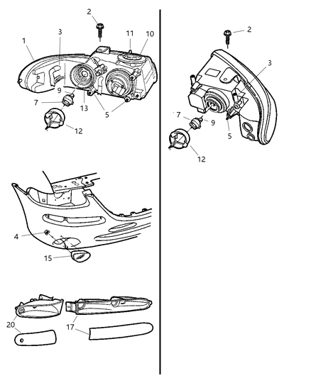 2000 Dodge Grand Caravan Driver Side Headlight Assembly Composite Diagram for 4857853AA