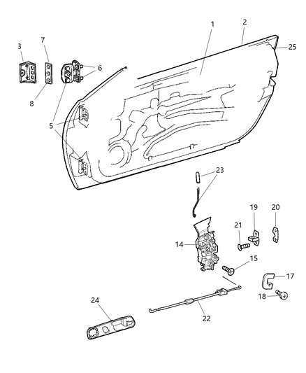 2007 Chrysler Crossfire Front Door Shell & Hinges Diagram