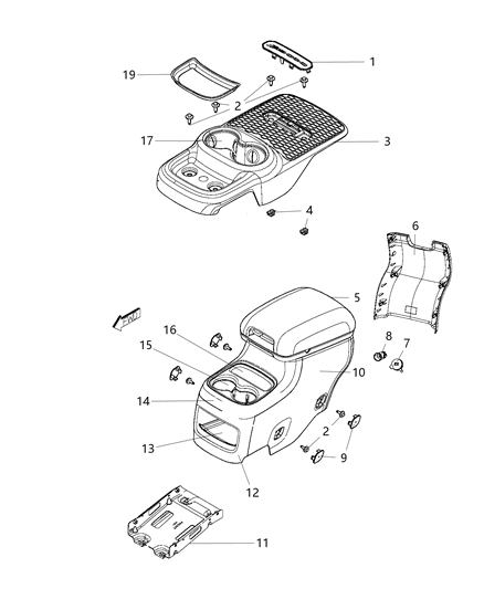 2017 Dodge Durango Console ARMREST Diagram for 1YU651L1AC