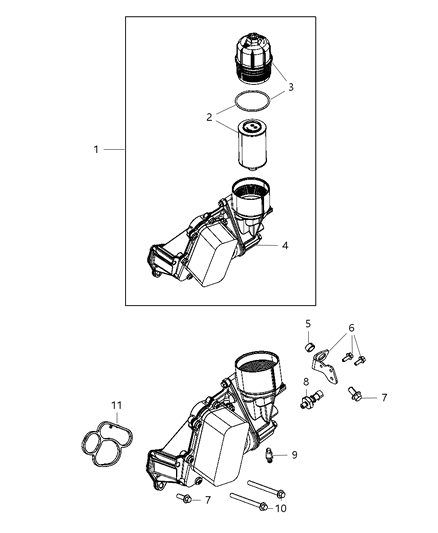 2011 Jeep Grand Cherokee Engine Oil , Filter , Adapter & Housing / Cooler Diagram 1