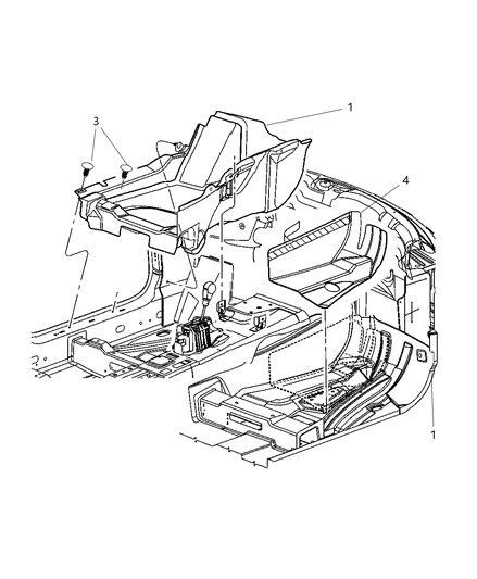 2005 Dodge Magnum Carpet-Floor Console Diagram for UU86XDVAD