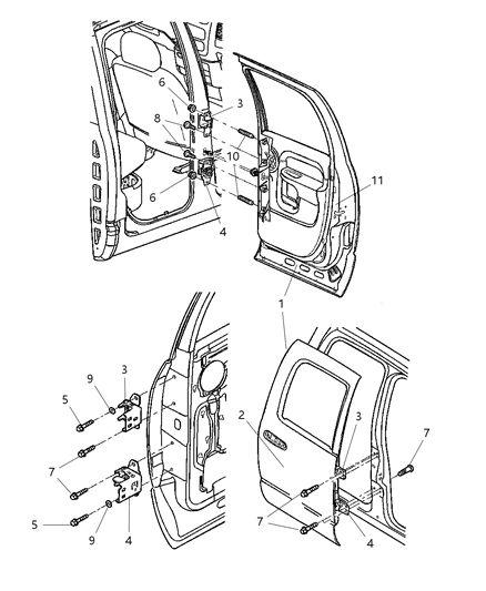 2005 Dodge Ram 3500 Door, Rear Shell & Hinges Diagram