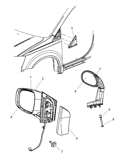 2008 Dodge Grand Caravan Outside Rearview Electric Heated Mirror Diagram for 1AB731XRAA