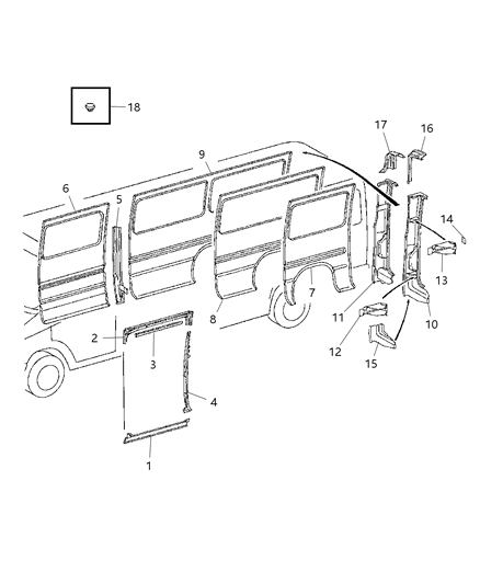 2002 Dodge Sprinter 2500 Right Side, Outer Panels Diagram