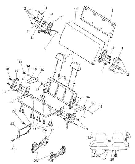 2003 Chrysler Town & Country Rear Seat - 2 Passenger Adjusters - Cover - Shields And Attaching Parts Diagram