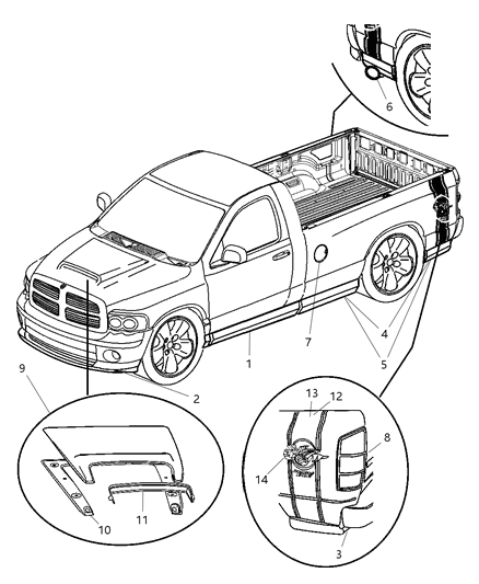 2004 Dodge Ram 1500 Grille-Hood Diagram for 5159225AA