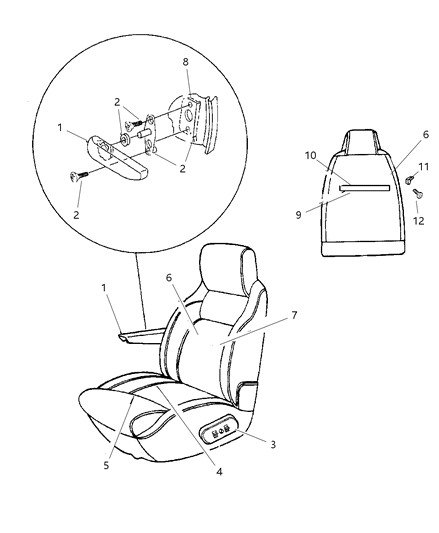 1997 Dodge Ram Wagon Seat Back-Front Diagram for SA94SP8AA