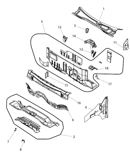 2018 Dodge Grand Caravan Cowl, Dash Panel & Related Parts Diagram