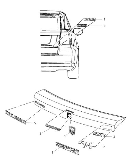 2008 Dodge Caliber Nameplates - Emblems, & Decals Diagram