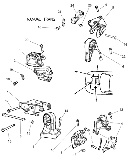 thumbnail interactive-video image 1 of 4Pcs Engine & Transmission Mount Set For Chrysler Sebring / Dodge Stratus Sedan 1 of 2