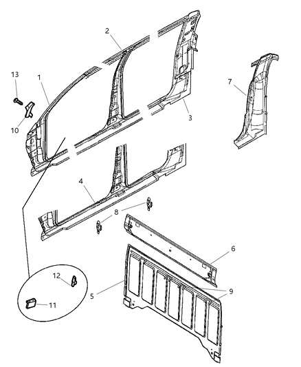 2000 Dodge Dakota Aperture Panel Bodyside Diagram 3