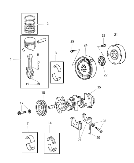 2001 Chrysler LHS Crankshaft , Piston & Torque Converter Diagram