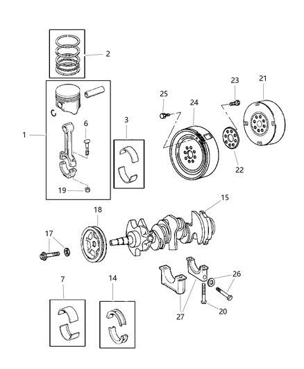 2001 Chrysler 300M Crankshaft , Piston & Torque Converter Diagram