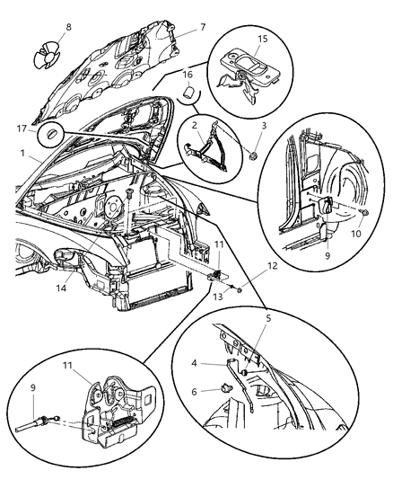 2005 Chrysler PT Cruiser Hood & Hood Release Diagram