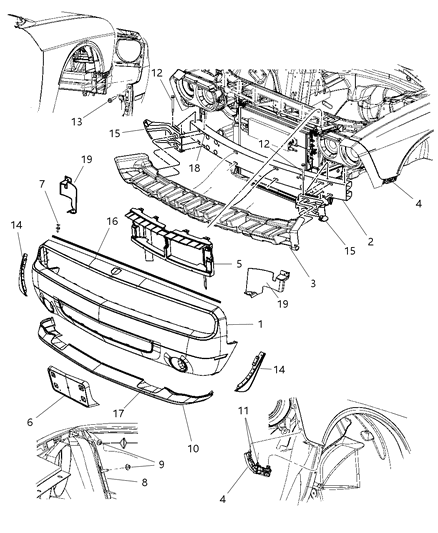 2008 Dodge Challenger Fascia, Front Diagram